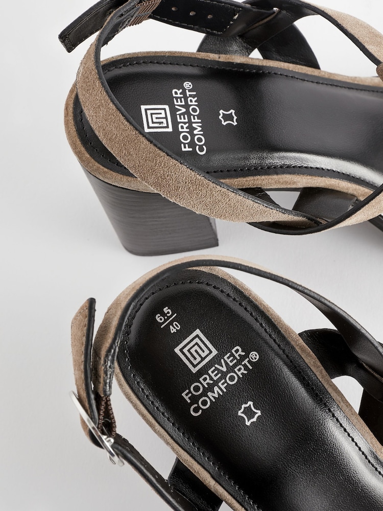 Taupe Forever Comfort® Leather T-Bar Block Heel Sandals - Image 4 of 6