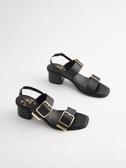 Black Forever Comfort Leather Buckle Block Heel Sandals - Image 2 of 6