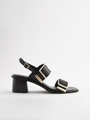 Black Forever Comfort Leather Buckle Block Heel Sandals - Image 3 of 6