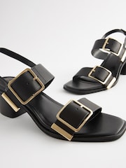 Black Forever Comfort Leather Buckle Block Heel Sandals - Image 4 of 6
