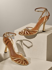 Gold Premium Leather Cage Heeled Sandals - Image 1 of 10