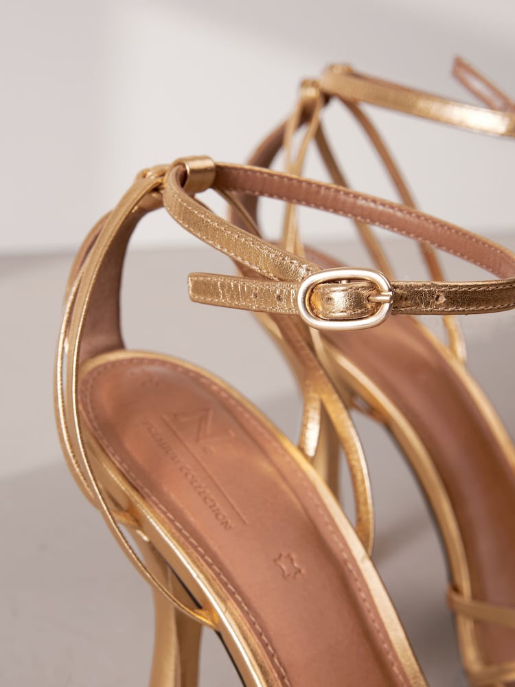 Gold Premium Leather Cage Heeled Sandals - Image 10 of 10