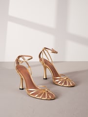 Gold Premium Leather Cage Heeled Sandals - Image 3 of 10