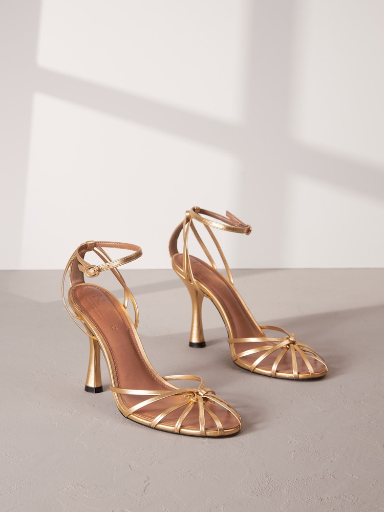 Gold Premium Leather Cage Heeled Sandals - Image 3 of 10
