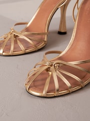 Gold Premium Leather Cage Heeled Sandals - Image 6 of 10