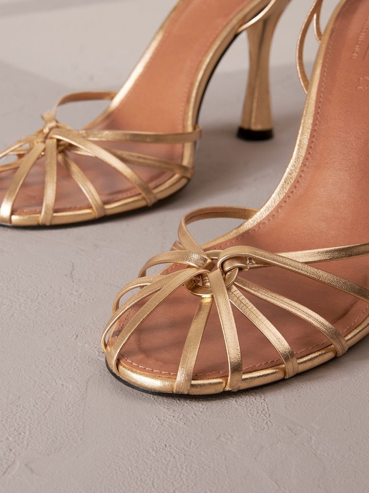 Gold Premium Leather Cage Heeled Sandals - Image 6 of 10