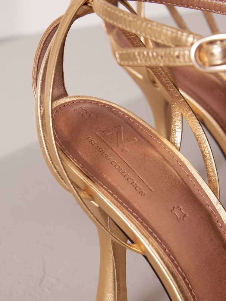 Gold Premium Leather Cage Heeled Sandals - Image 9 of 10
