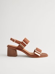Tan Brown Forever Comfort Leather Buckle Block Heel Sandals - Image 2 of 6