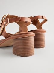 Tan Brown Forever Comfort Leather Buckle Block Heel Sandals - Image 3 of 6