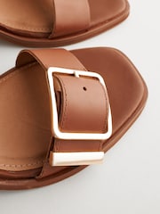 Tan Brown Forever Comfort Leather Buckle Block Heel Sandals - Image 5 of 6