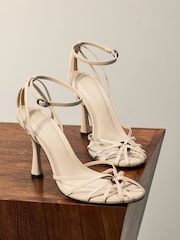 Bone Premium Leather Cage Heeled Sandals - Image 1 of 5