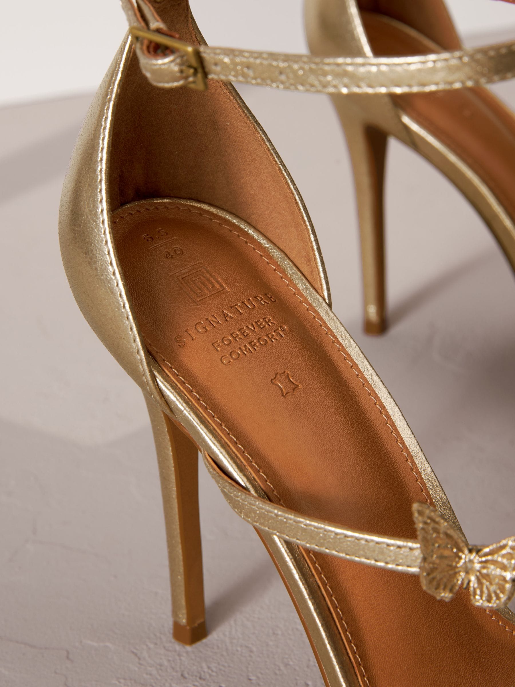Buy Gold Signature Leather Butterfly High Heel Sandals from Next Luxembourg
