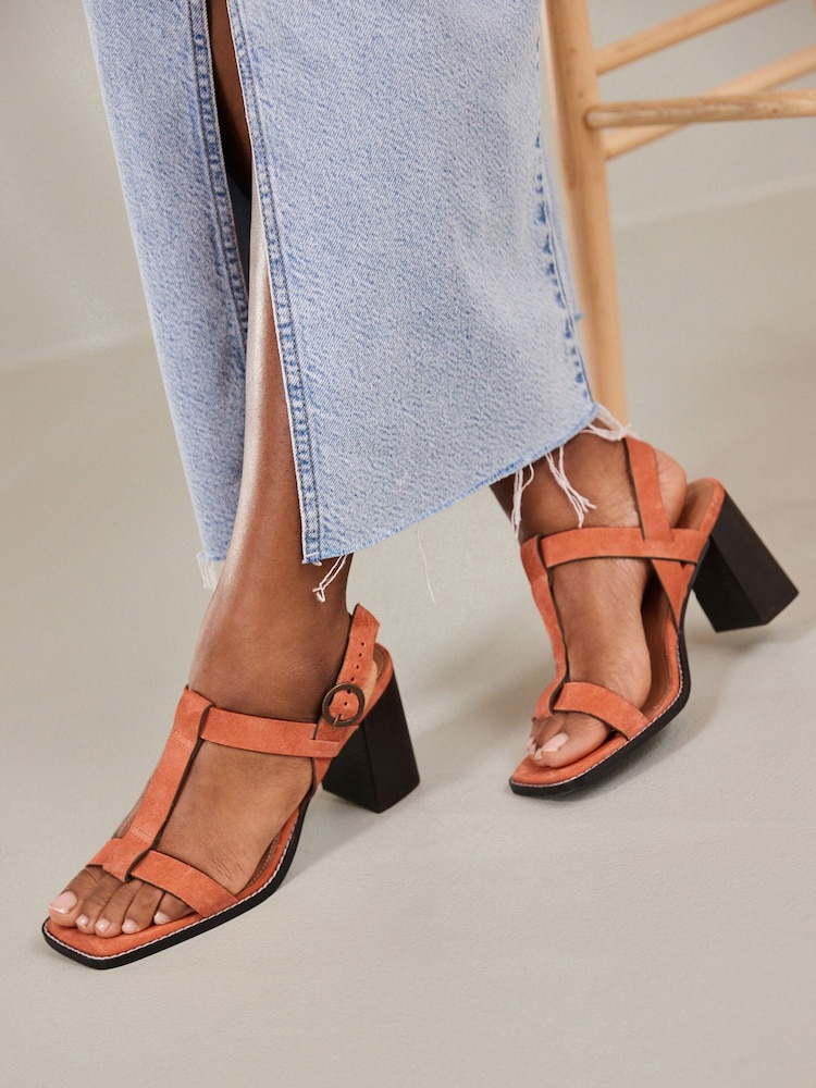 Orange - Forever Comfort® Ledersandalen mit Blockabsatz und T-Steg - Bild 1 von 1 Orange - Forever Comfort® Ledersandalen mit Blockabsatz und T-Steg - Bild 1 von 1