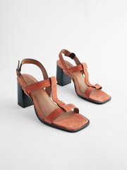 Orange Forever Comfort® Leather T-Bar Block Heel Sandals - Image 5 of 9
