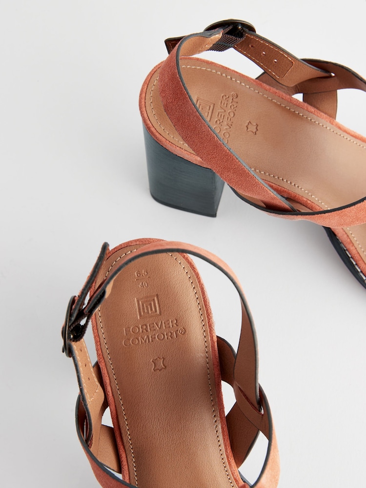 Orange Forever Comfort® Leather T-Bar Block Heel Sandals - Image 9 of 9