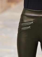 Sosandar Green Leather Look Premium Leggings - Image 3 of 3