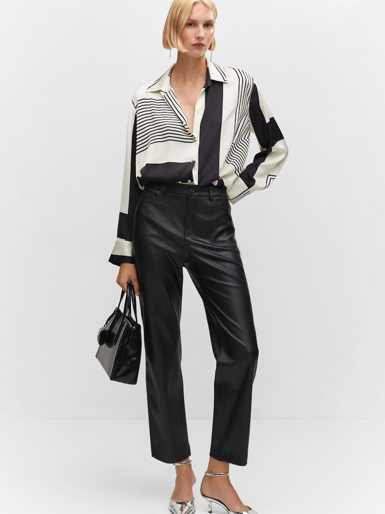 Mango Leather-Effect Straight Black Trousers - Image 1 of 7 Mango Leather-Effect Straight Black Trousers - Image 1 of 7