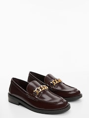 Mango Burgundy Red Cole Chain Faux Fur Leather Loafer Shoes - Image 1 of 5