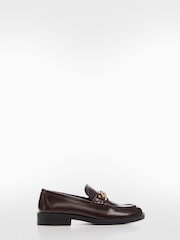 Mango Burgundy Red Cole Chain Faux Fur Leather Loafer Shoes - Image 2 of 5