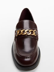 Mango Burgundy Red Cole Chain Faux Fur Leather Loafer Shoes - Image 5 of 5