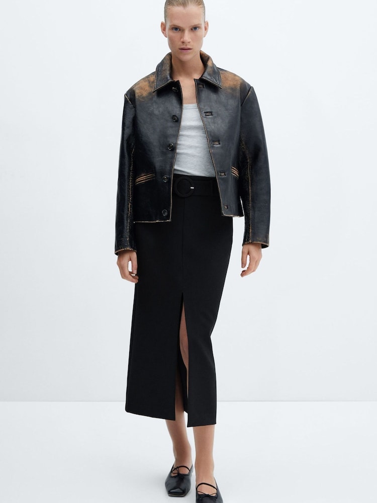 Mango Manuela Skirt with Slit and Belt - Image 1 of 6 Mango Manuela Skirt with Slit and Belt - Image 1 of 6
