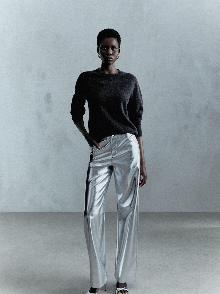 Mango Wide Leg Foil Trousers - Image 1 of 7