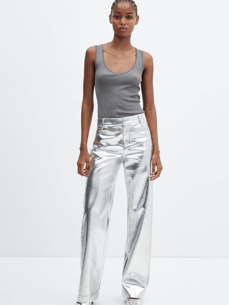 Mango Wide Leg Foil Trousers - Image 2 of 7