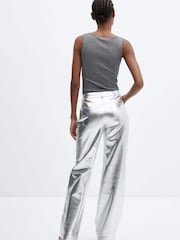Mango Wide Leg Foil Trousers - Image 4 of 7