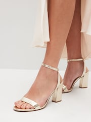 Gold Extra Wide Fit Forever Comfort® Block Heel Sandals - Image 1 of 8