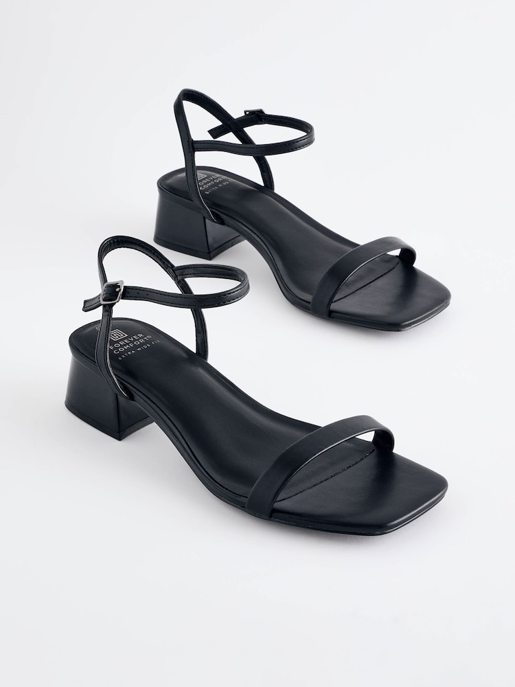 Black Forever Comfort® Low Leather Heel Sandals - Image 1 of 5