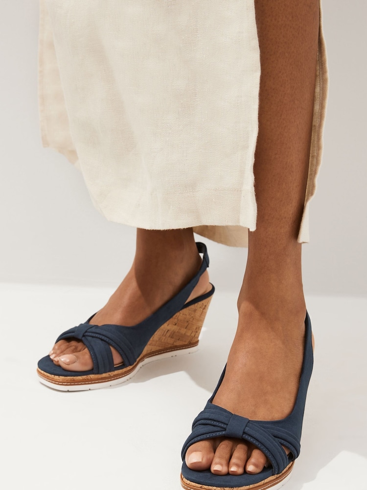 Navy Extra Wide Fit Forever Comfort® Bow Cork Wedges - Image 1 of 8