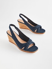 Navy Extra Wide Fit Forever Comfort® Bow Cork Wedges - Image 3 of 8