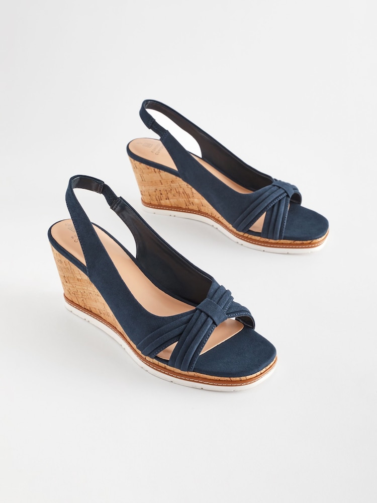 Navy Extra Wide Fit Forever Comfort® Bow Cork Wedges - Image 3 of 8
