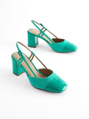 Green Forever Comfort® Square Toe Slingback Block Heel Shoes - Image 1 of 6