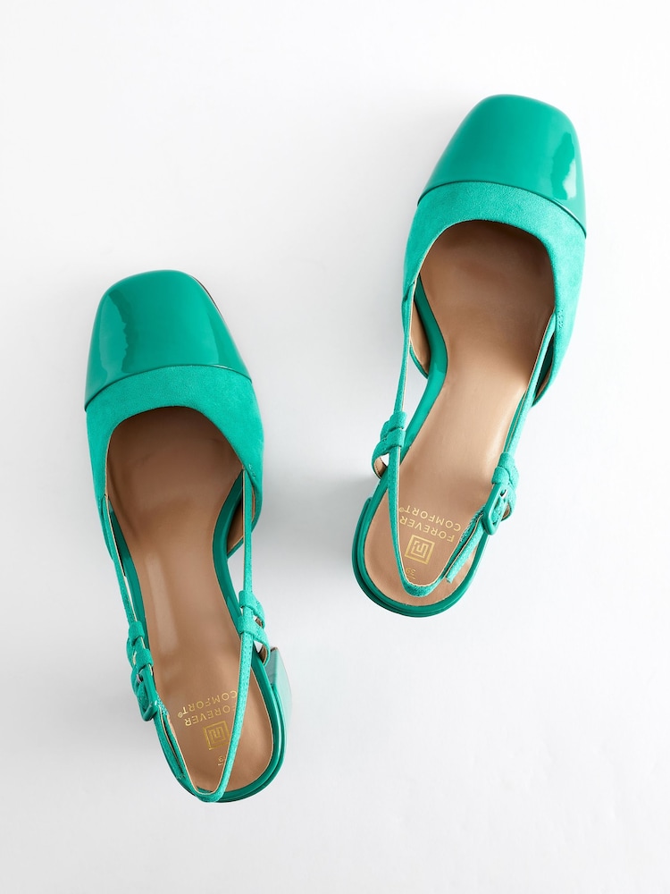 Green Forever Comfort® Square Toe Slingback Block Heel Shoes - Image 6 of 6