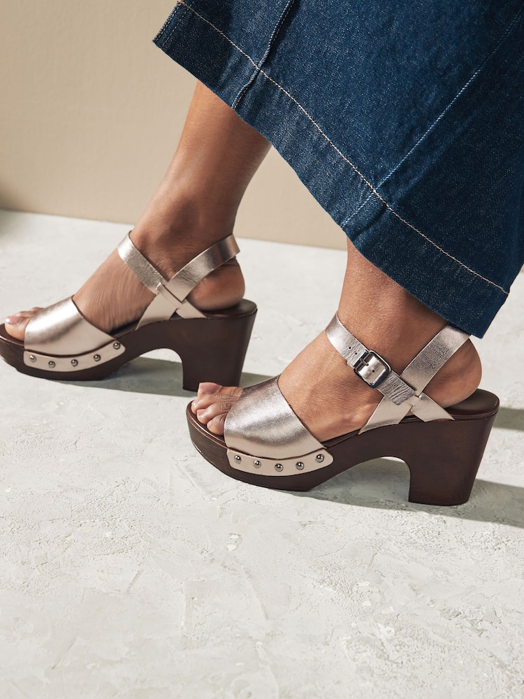 Metallic Clog Heeled Sandals - Image 2 of 7