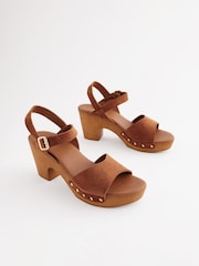 Tan Brown Clog Heeled Sandals - Image 1 of 6