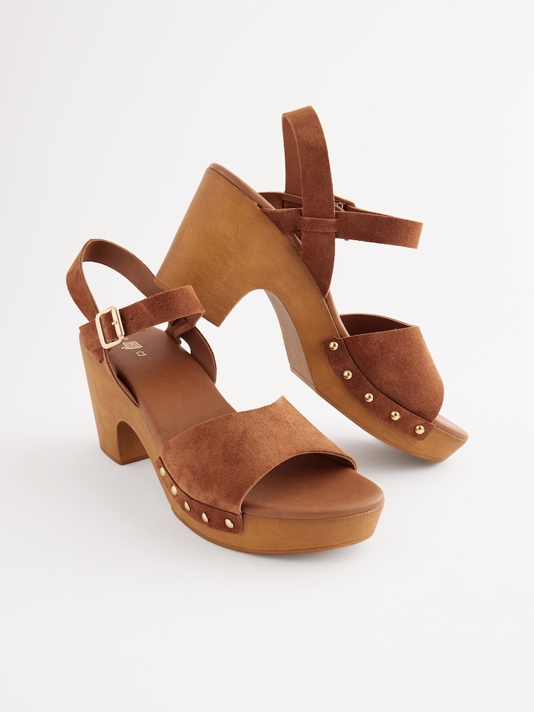 Tan Brown Clog Heeled Sandals - Image 3 of 6