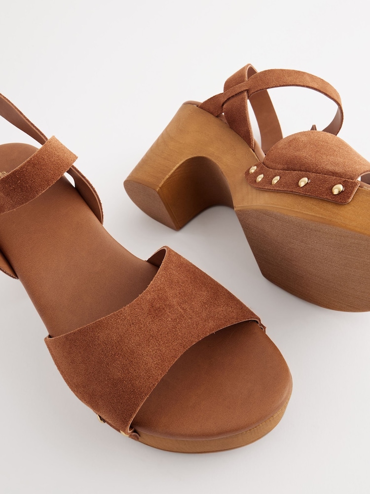 Tan Brown Clog Heeled Sandals - Image 4 of 6