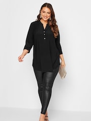 Yours Curve Black London Half Placket Blouse - Image 3 of 4