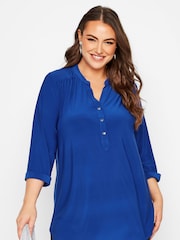 Yours Curve Blue London Half Placket Blouse - Image 3 of 4