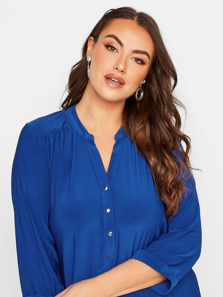 Yours Curve Blue London Half Placket Blouse - Image 4 of 4
