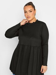 Yours Curve Black Limited Ribbed Peplum Top - Image 1 of 4