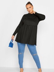 Yours Curve Black Limited Ribbed Peplum Top - Image 2 of 4