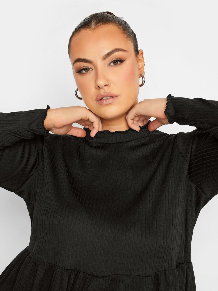 Yours Curve Black Limited Ribbed Peplum Top - Image 4 of 4