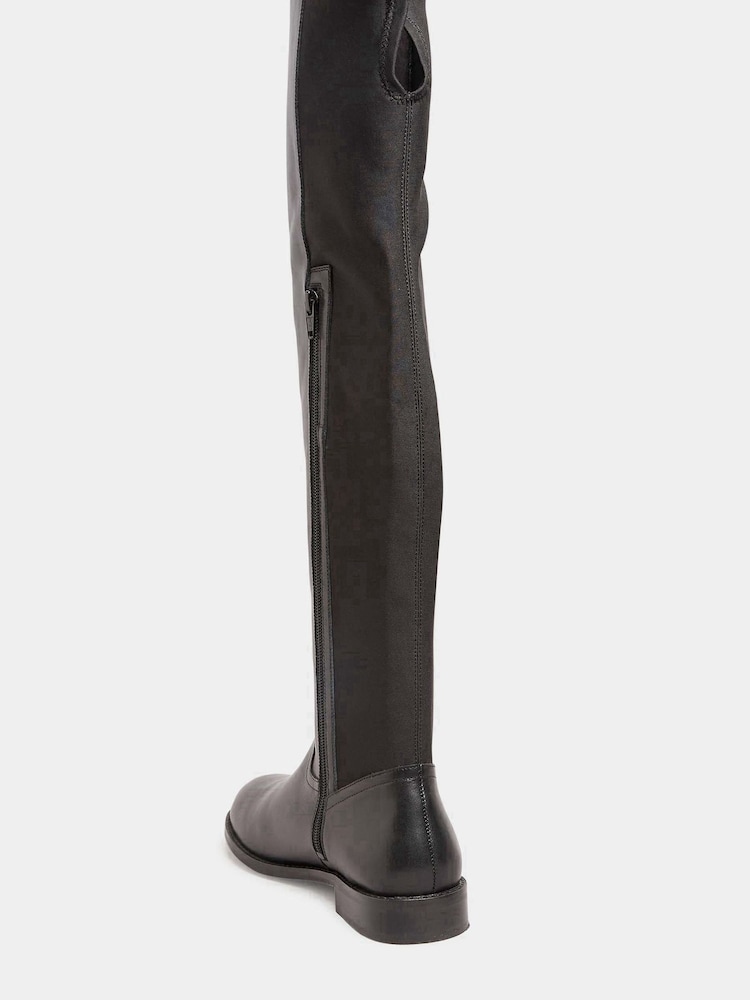 Long Tall Sally Black Stretch Over The Knee Leather Boots - Image 2 of 5