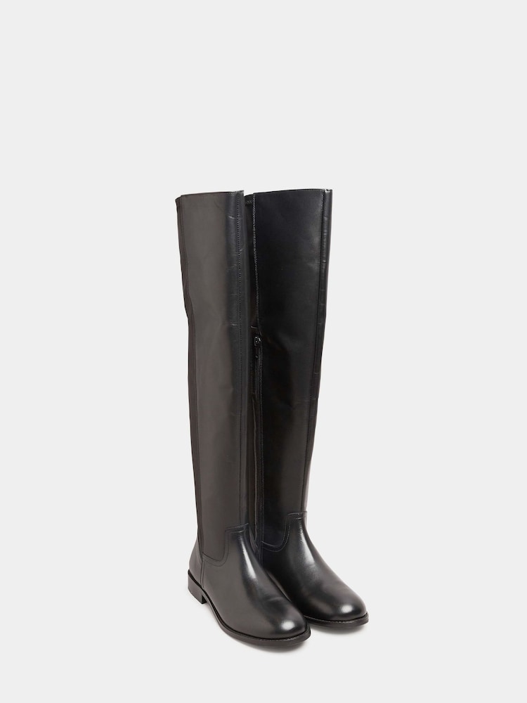 Long Tall Sally Black Stretch Over The Knee Leather Boots - Image 3 of 5