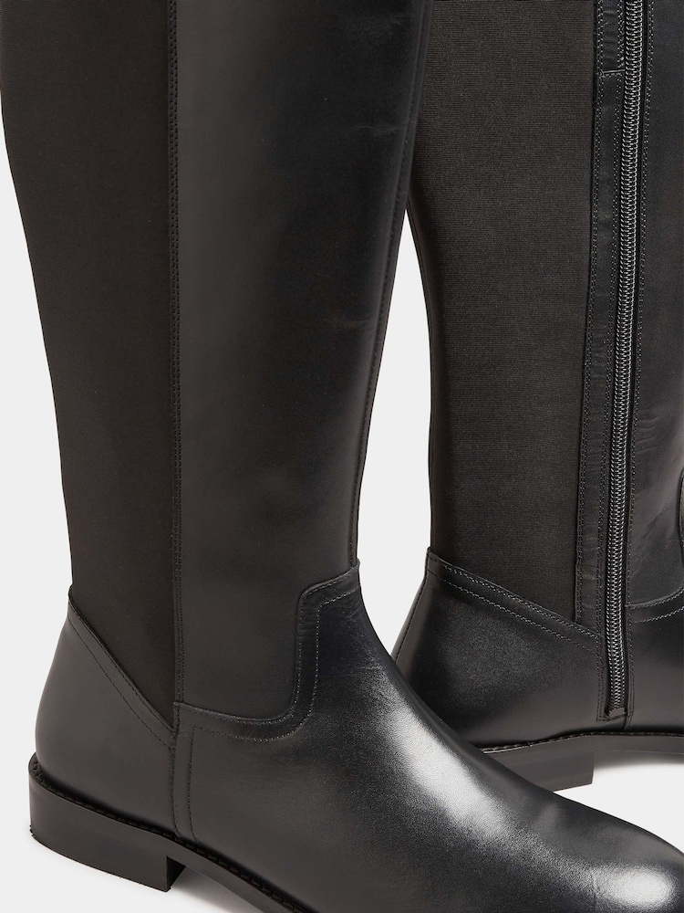 Long Tall Sally Black Stretch Over The Knee Leather Boots - Image 4 of 5