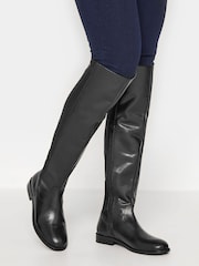 Long Tall Sally Black Stretch Over The Knee Leather Boots - Image 5 of 5