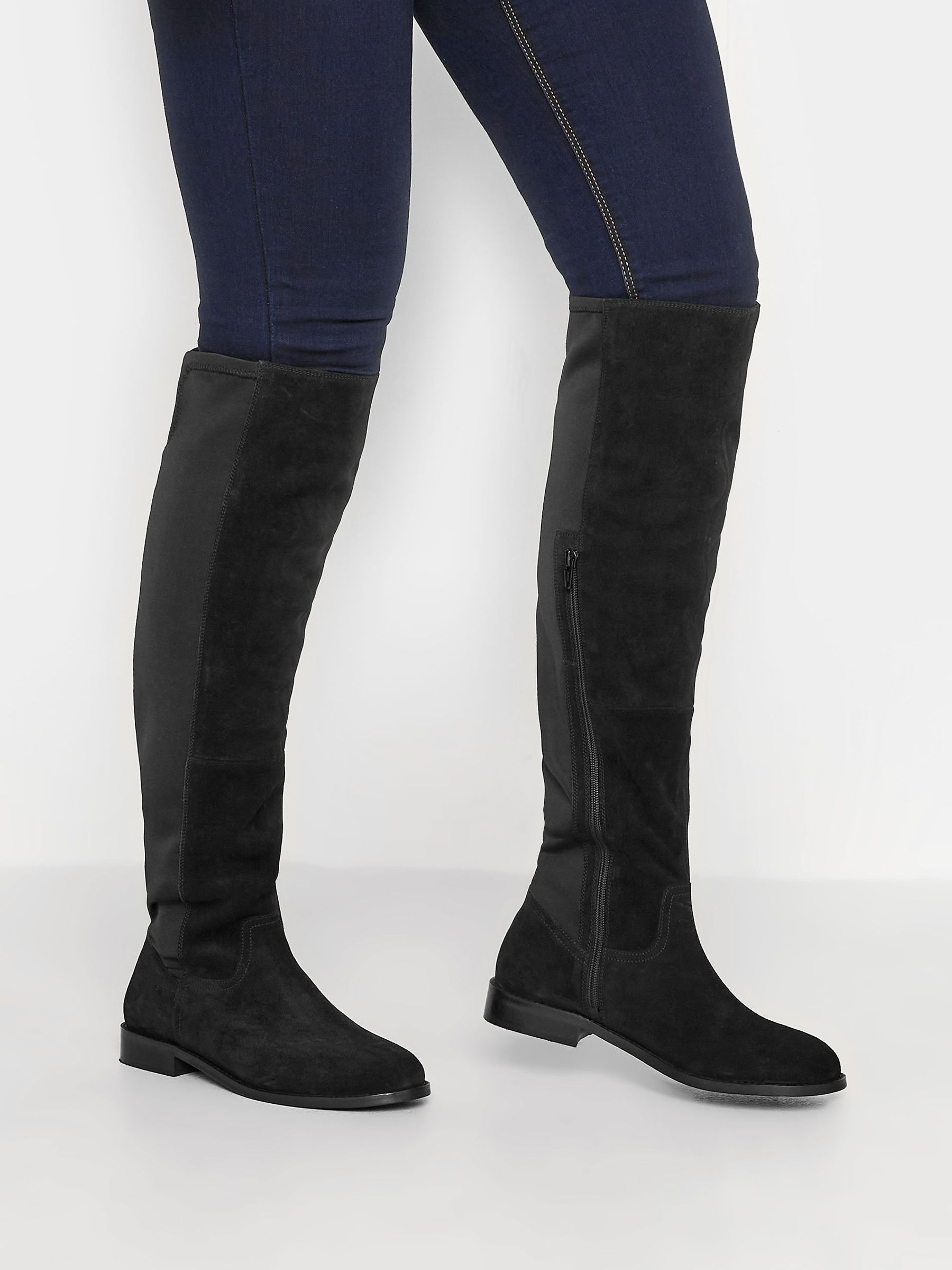 Long Tall Sally Black Stretch Over The Knee Suede Boots